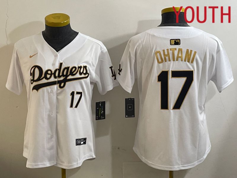 Youth Los Angeles Dodgers 17 Ohtani White Gold Game 2024 Nike MLB Jersey style 1209
